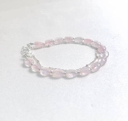 Bracelet artisanal Rosalie en Argent 925 et Quartz Rose I bijoux en pierres naturelles
