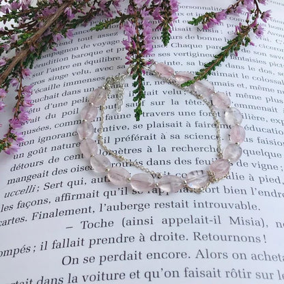 Bracelet artisanal Rosalie en Argent 925 et Quartz Rose I bijoux en pierres naturelles