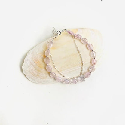 Bracelet artisanal Rosalie en Argent 925 et Quartz Rose I bijoux en pierres naturelles