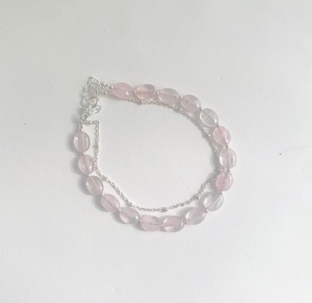Bracelet artisanal Rosalie en Argent 925 et Quartz Rose I bijoux en pierres naturelles