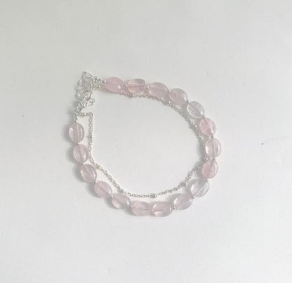 Bracelet artisanal Rosalie en Argent 925 et Quartz Rose I bijoux en pierres naturelles