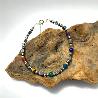 Bracelet chakra en argent 925 et pierres naturelles - bracelet artisanal - Byartmexbijoux