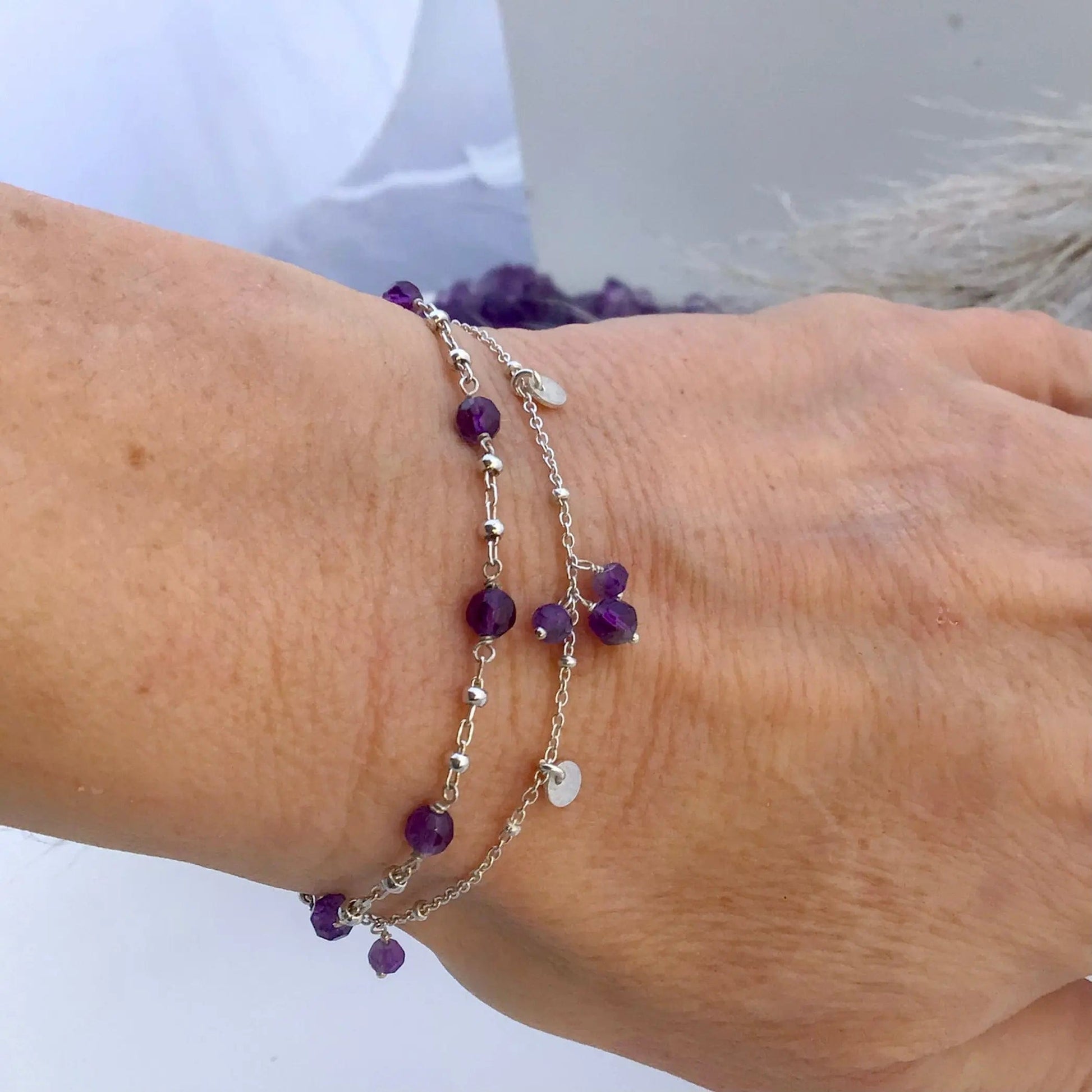 Bracelet en argent 925 et Améthyste - Bracelet artisanal