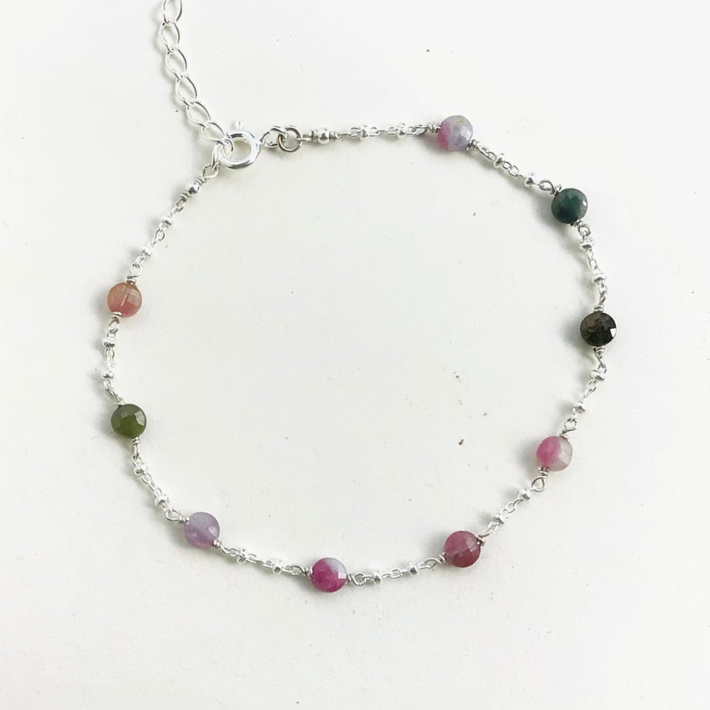 Bracelet en Argent 925 et Tourmaline multicolor - Bracelet artisanal en argent 925