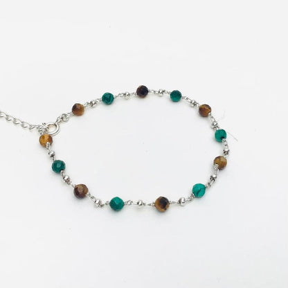 Bracelet en Argent 925, Malachite et Oeil de tigre