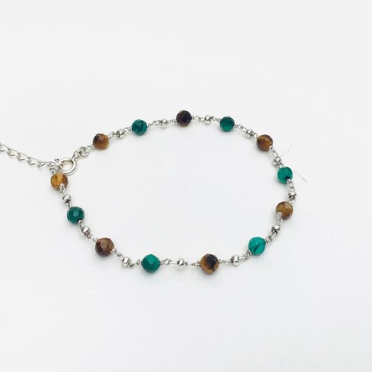 Bracelet en Argent 925, Malachite et Oeil de tigre