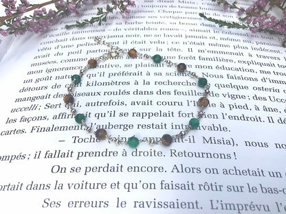 Bracelet en Argent 925, Malachite et Oeil de tigre