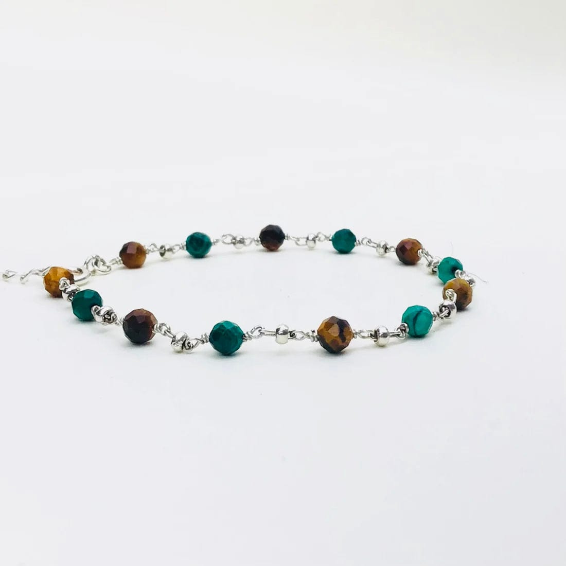 Bracelet en Argent 925, Malachite et Oeil de tigre