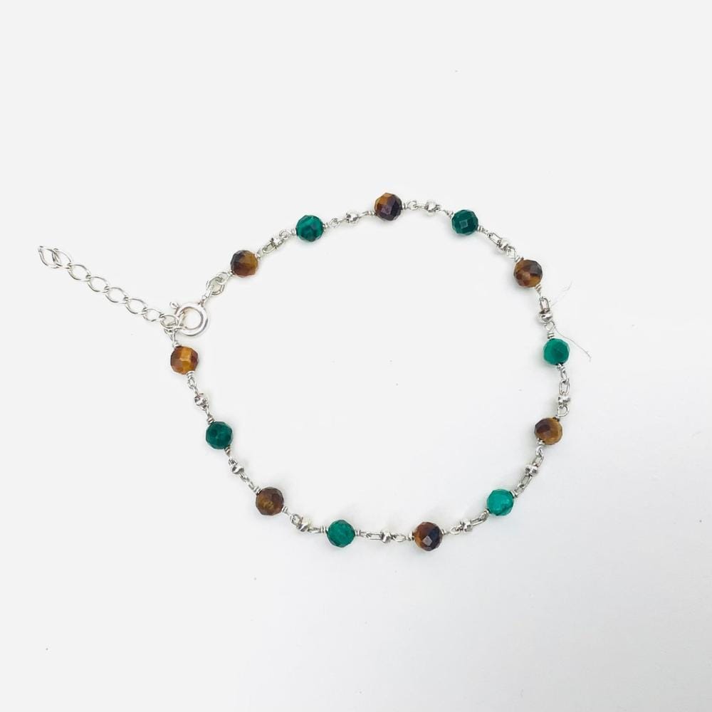 Bracelet en Argent 925, Malachite et Oeil de tigre