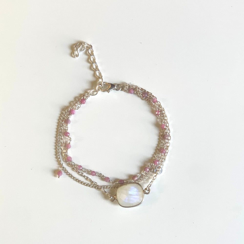 Bracelet en Pierres Naturelles et Argent 925 - Carina - Harmonie et équilibre - Pierre de Lune / Tourmaline Rose
