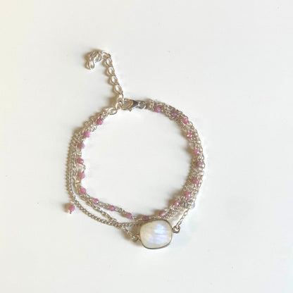 Bracelet en Pierres Naturelles et Argent 925 - Carina - Harmonie et équilibre - Pierre de Lune / Tourmaline Rose