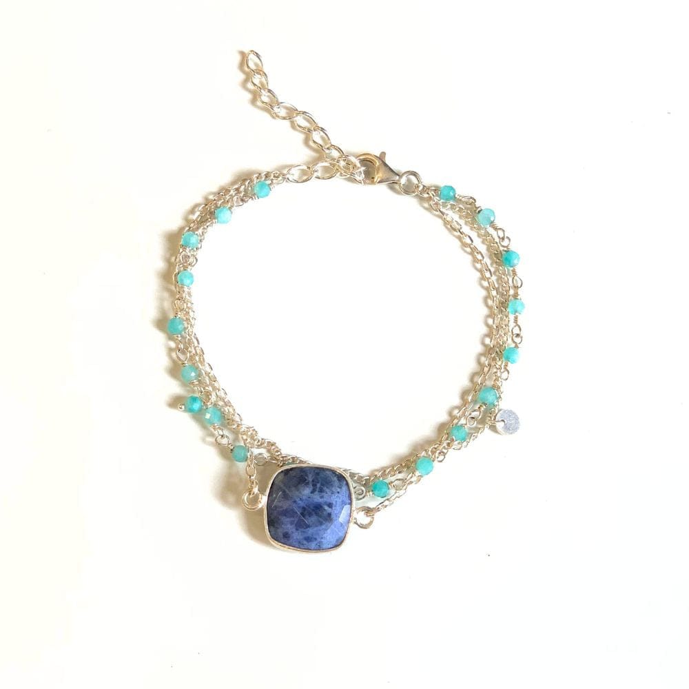 Bracelet en Pierres Naturelles et Argent 925 - Carina - Harmonie et équilibre - Sodalite / Amazonite