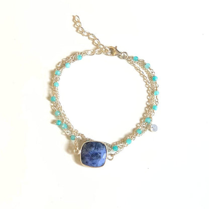 Bracelet en Pierres Naturelles et Argent 925 - Carina - Harmonie et équilibre - Sodalite / Amazonite
