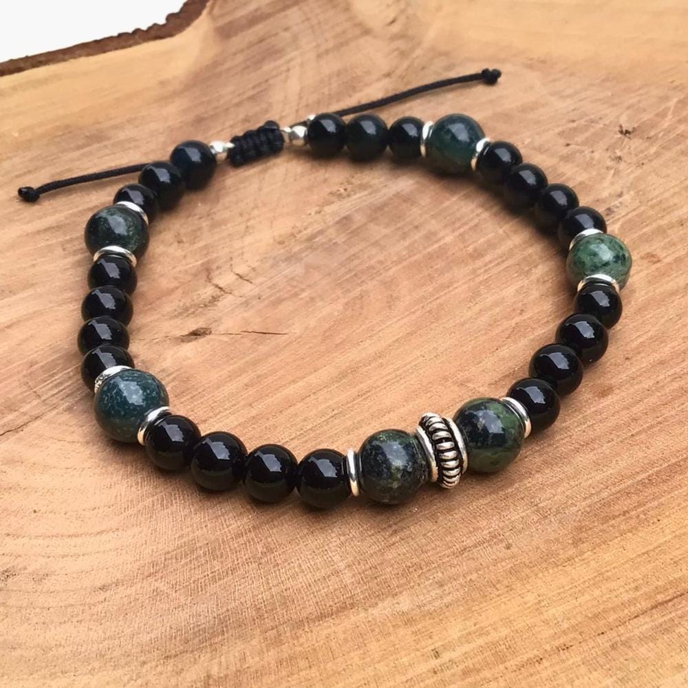 Bracelet homme en Kambaba, Onyx et Argent 925 sur cordon résistant – Protection, calme et ancrage - Byartmexbijoux -