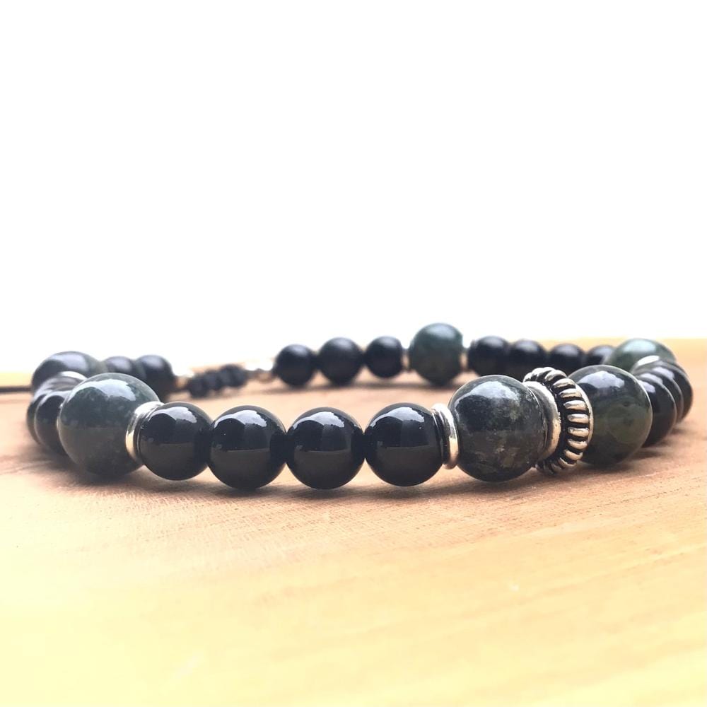 Bracelet homme en Kambaba, Onyx et Argent 925 sur cordon résistant – Protection, calme et ancrage - Byartmexbijoux -