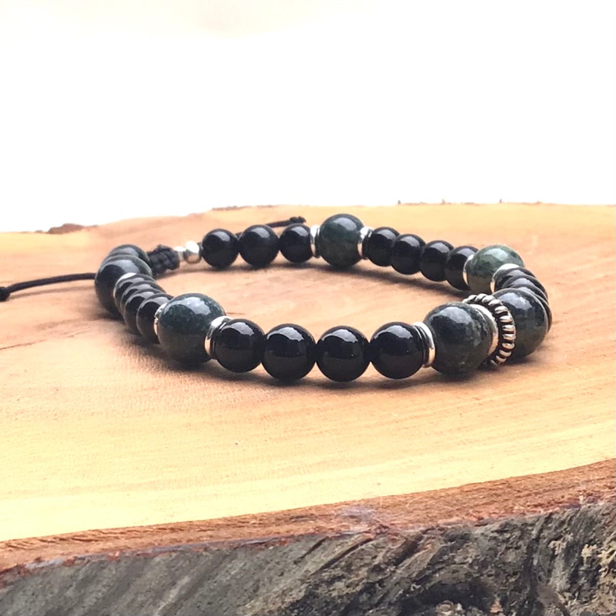 Bracelet homme en Kambaba, Onyx et Argent 925 sur cordon résistant – Protection, calme et ancrage - Byartmexbijoux -