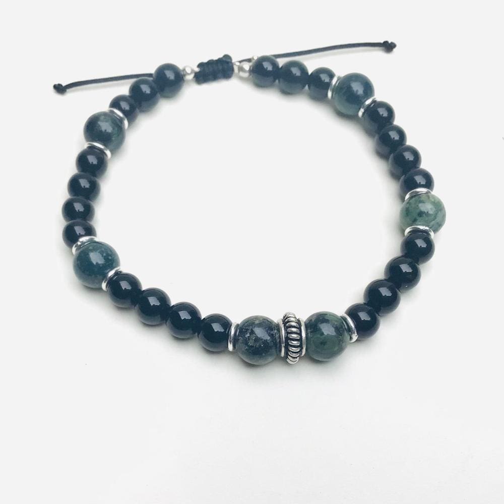 Bracelet homme en Kambaba, Onyx et Argent 925 sur cordon résistant – Protection, calme et ancrage - Byartmexbijoux -