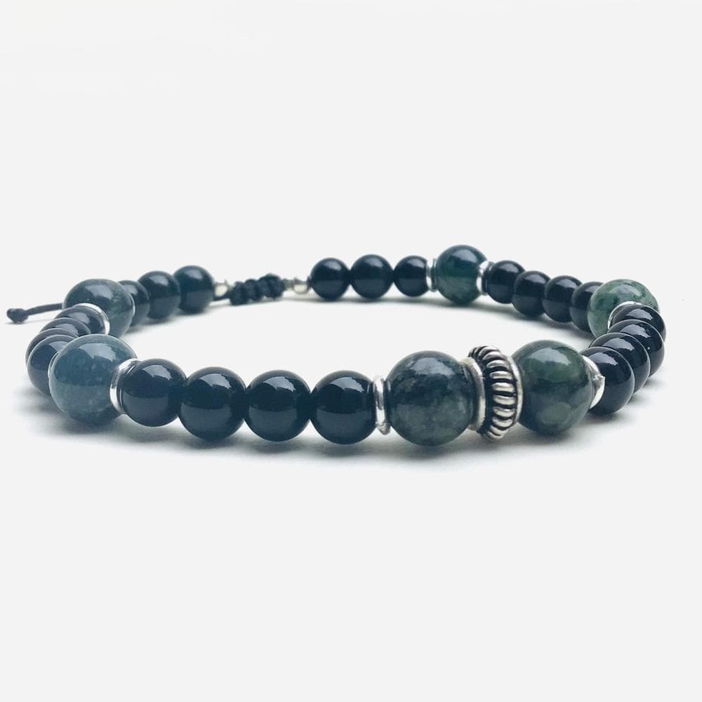 Bracelet homme en Kambaba, Onyx et Argent 925 sur cordon résistant – Protection, calme et ancrage - Byartmexbijoux -