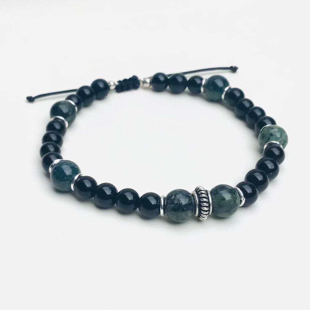 Bracelet homme en Kambaba, Onyx et Argent 925 sur cordon résistant – Protection, calme et ancrage - Byartmexbijoux -