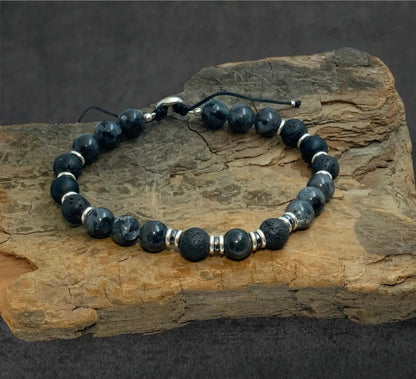 Bracelet homme en Larvikite sur cordon – Protection, ancrage et sagesse intérieure - Byartmexbijoux