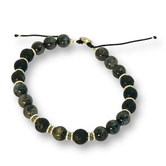 Bracelet homme en Larvikite sur cordon – Protection, ancrage et sagesse intérieure - Byartmexbijoux