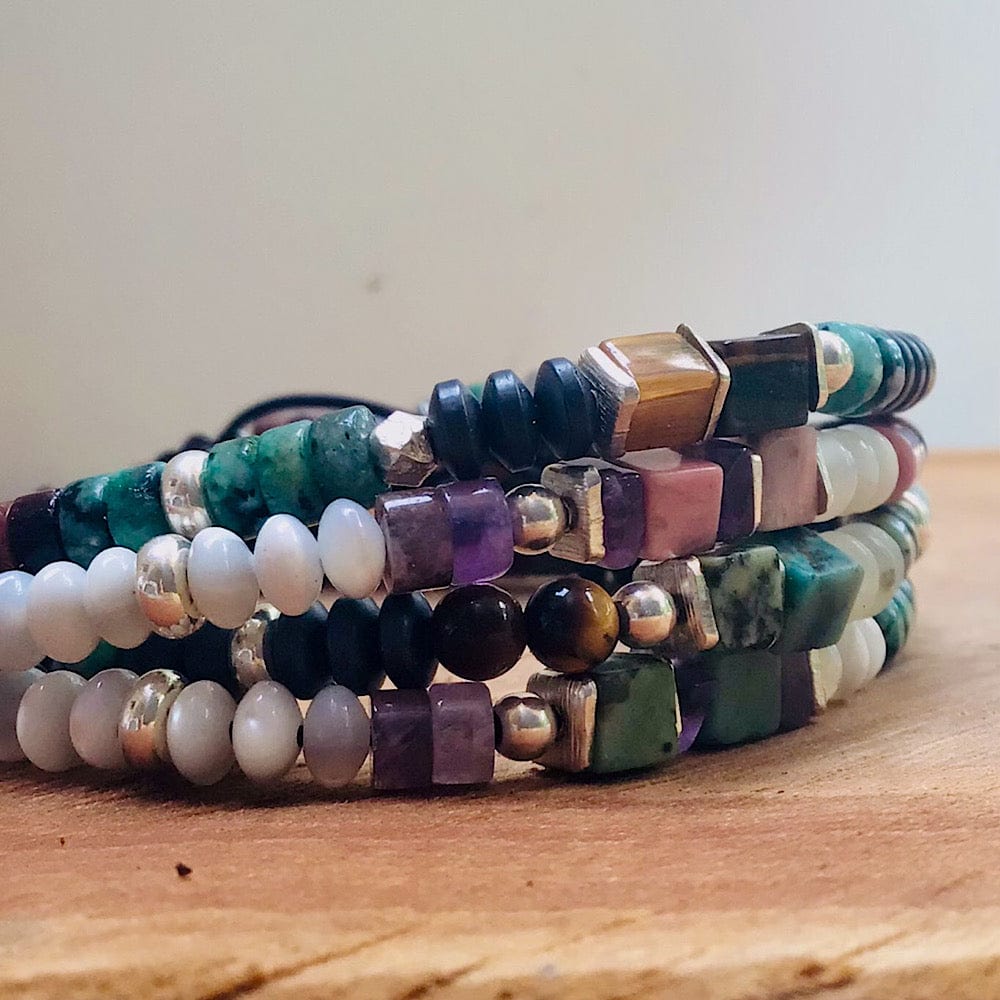 Bracelet Homme en pierres naturelles et argent 925 monté sur un cordon - Byartmexbijoux -