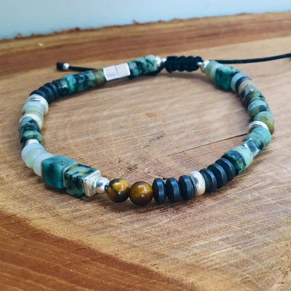 Bracelet Homme en pierres naturelles et argent 925 monté sur un cordon - Byartmexbijoux -