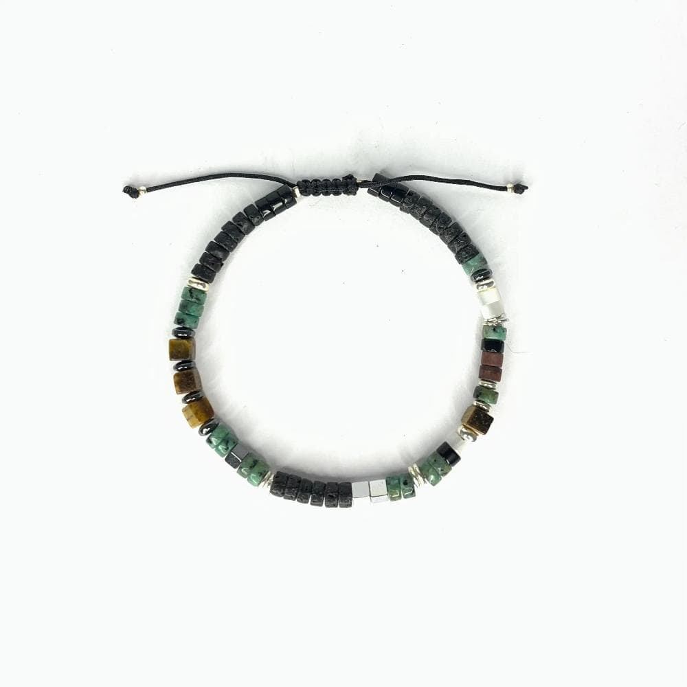Bracelet Homme en pierres naturelles et argent 925 monté sur un cordon - Byartmexbijoux -