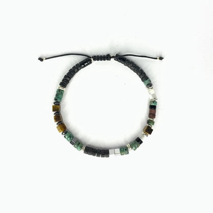 Bracelet Homme en pierres naturelles et argent 925 monté sur un cordon - Byartmexbijoux -