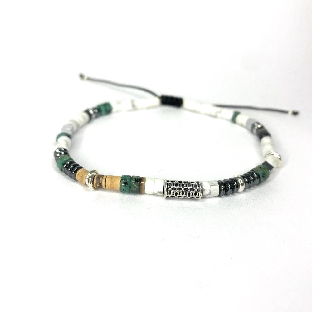 Bracelet Homme en pierres naturelles et argent 925 monté sur un cordon - Byartmexbijoux - Howlite