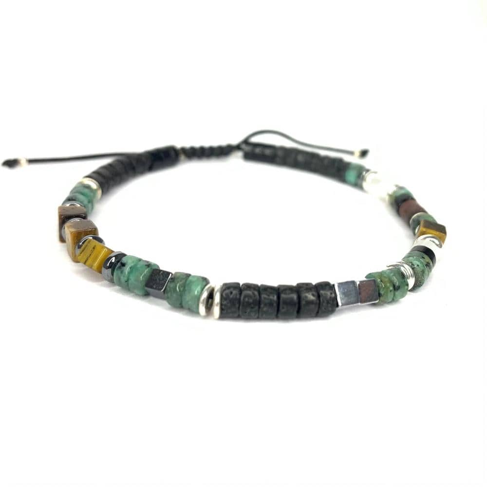 Bracelet Homme en pierres naturelles et argent 925 monté sur un cordon - Byartmexbijoux - Pierre de lave