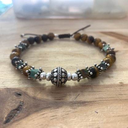 Bracelet homme en Turquoise Africaine, Œil de Tigre et Argent 925 – Équilibre, protection et force naturelle - Byartmexbijoux -