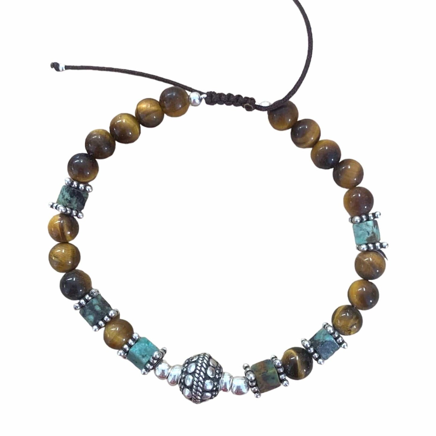 Bracelet homme en Turquoise Africaine, Œil de Tigre et Argent 925 – Équilibre, protection et force naturelle - Byartmexbijoux -