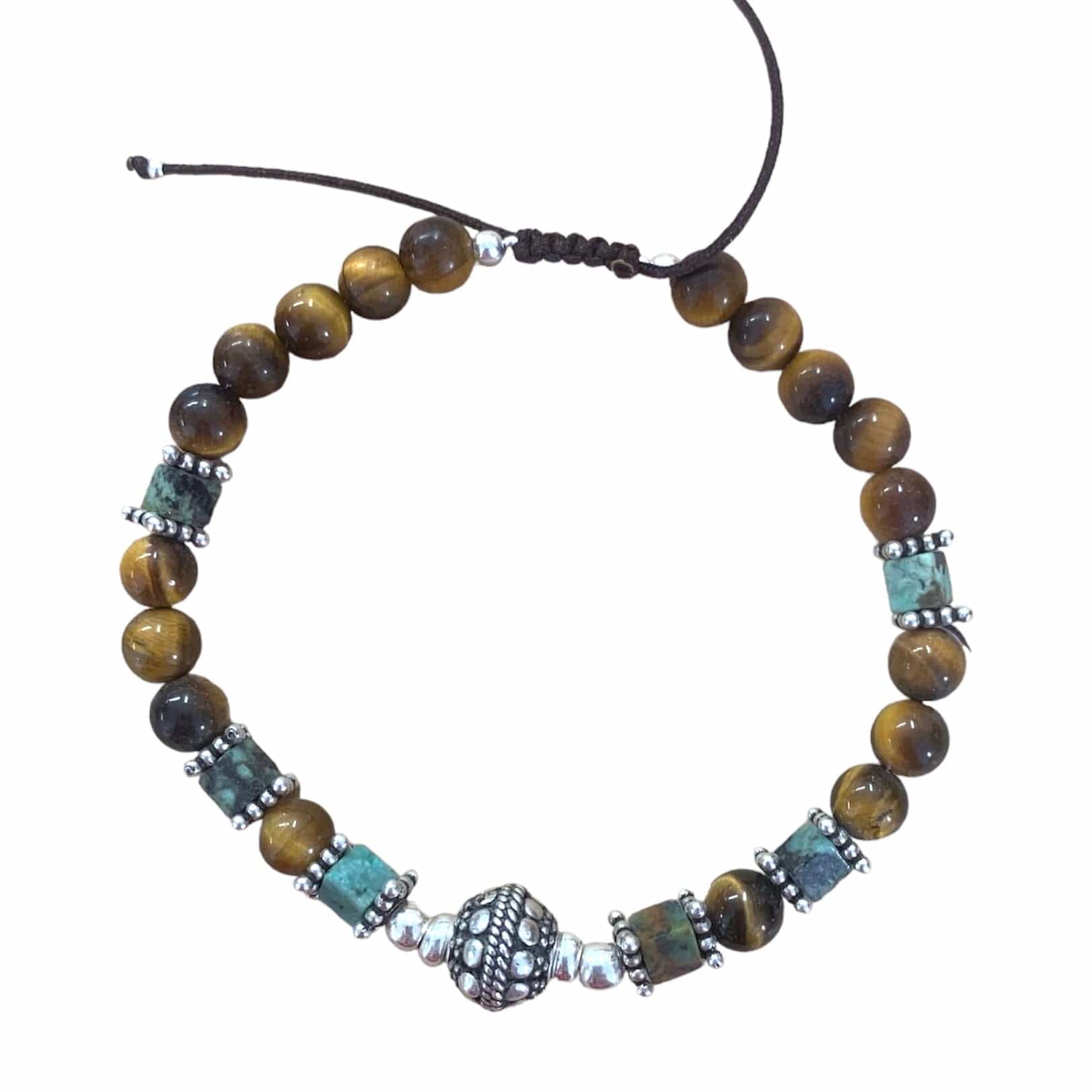 Bracelet homme en Turquoise Africaine, Œil de Tigre et Argent 925 – Équilibre, protection et force naturelle - Byartmexbijoux -