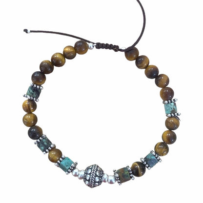 Bracelet homme en Turquoise Africaine, Œil de Tigre et Argent 925 – Équilibre, protection et force naturelle - Byartmexbijoux -