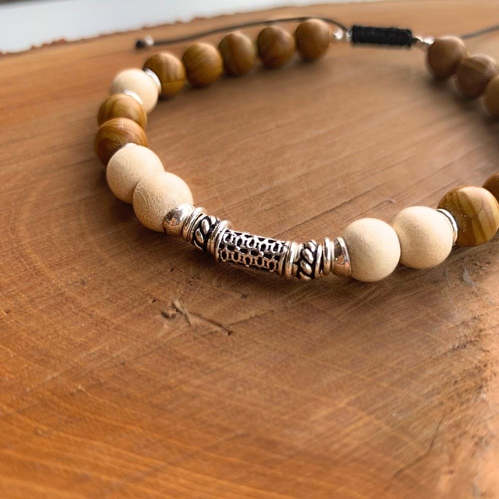 Bracelet Homme Jaspe brun, Bois Clair & Argent 925 - Ancrage -