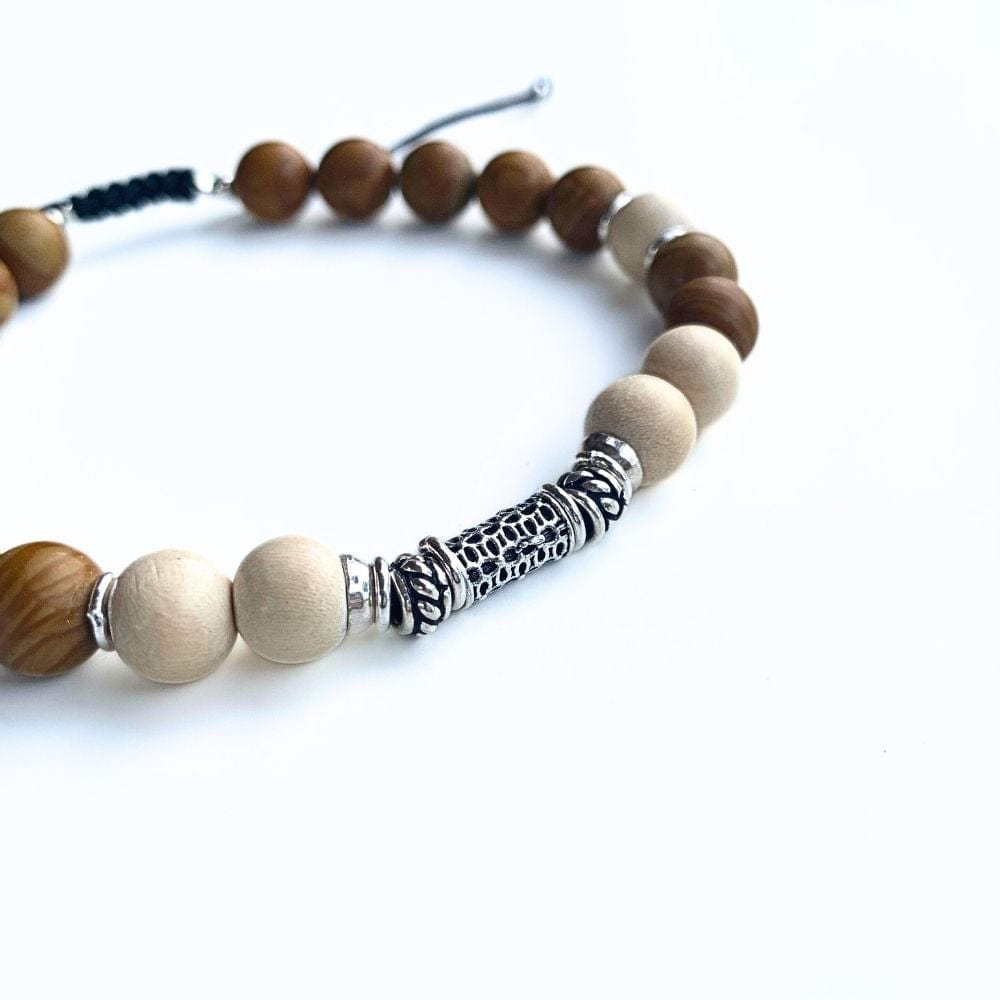 Bracelet Homme Jaspe brun, Bois Clair & Argent 925 - Ancrage -