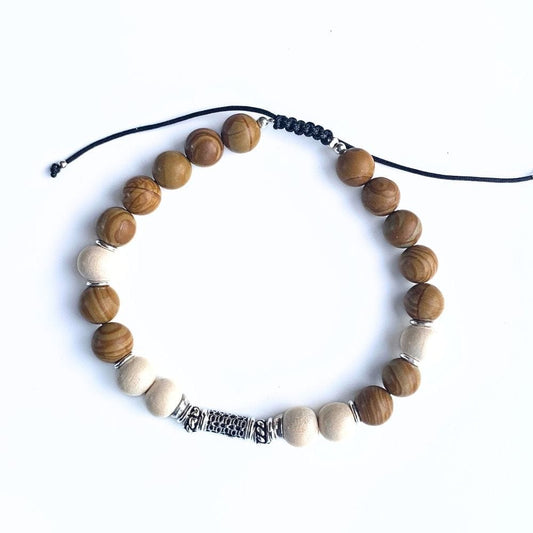 Bracelet Homme Jaspe brun, Bois Clair & Argent 925 - Ancrage -