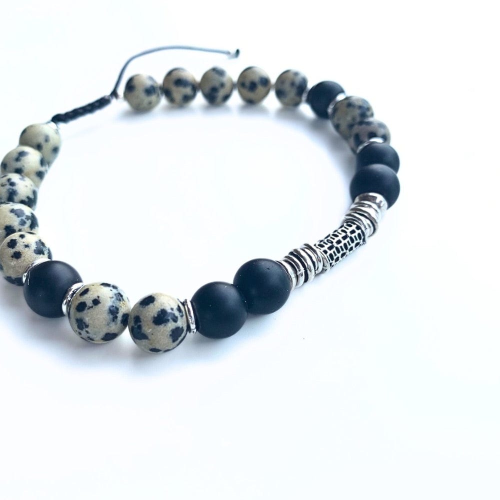 Bracelet Homme Jaspe Dalmatien, Onyx Mat & Argent 925 - Stabilité -