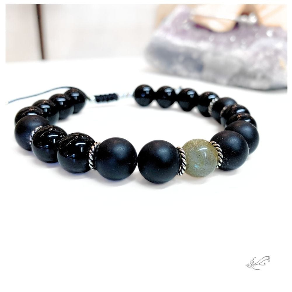 Bracelet Homme Labradorite, Onyx & Argent 925 - Protection & Équilibre