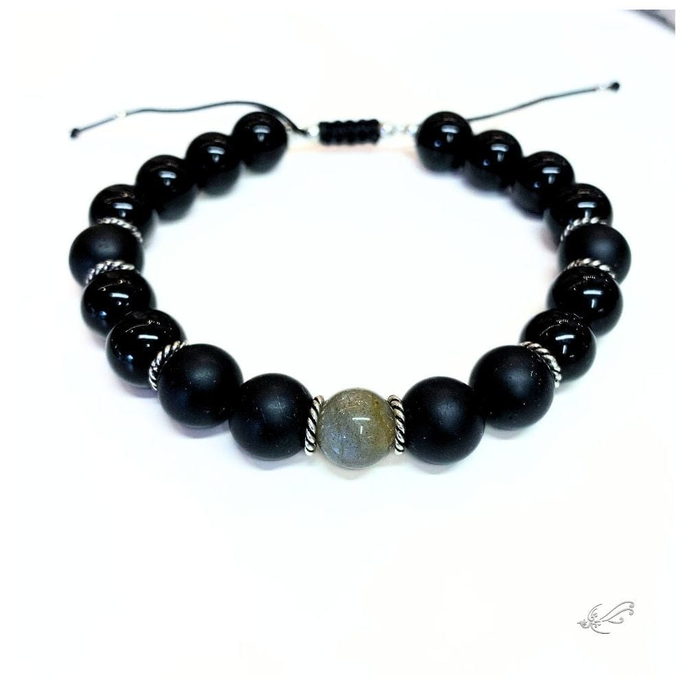 Bracelet Homme Labradorite, Onyx & Argent 925 - Protection & Équilibre