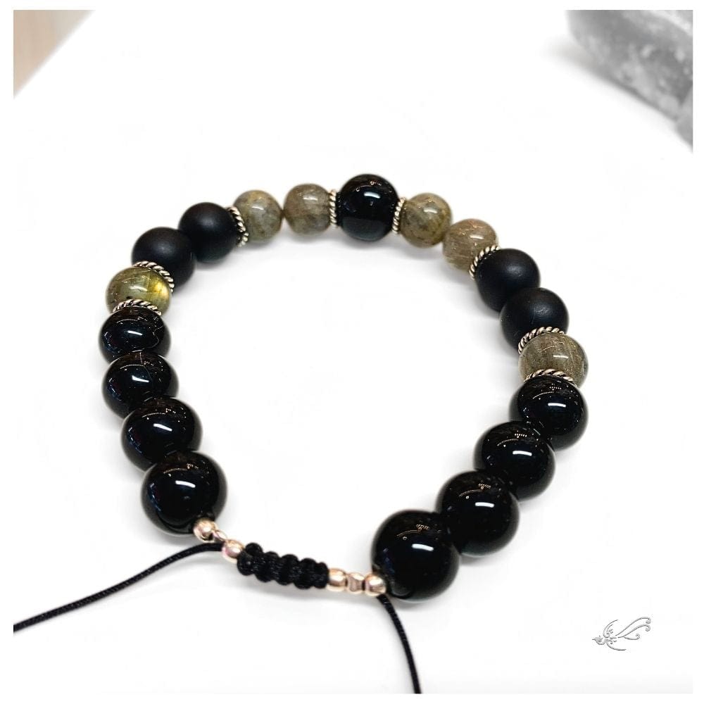 Bracelet Homme Labradorite, Onyx & Argent 925 - Protection & Équilibre