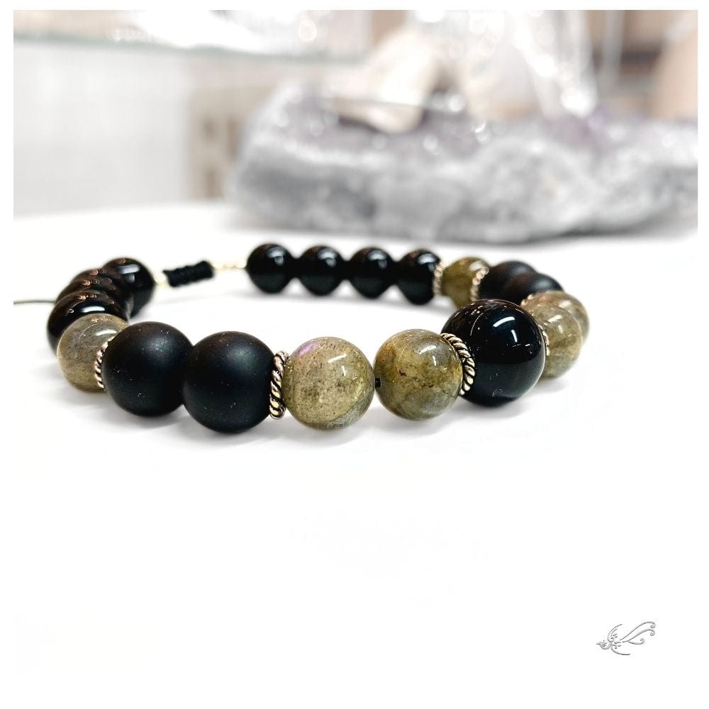 Bracelet Homme Labradorite, Onyx & Argent 925 - Protection & Équilibre
