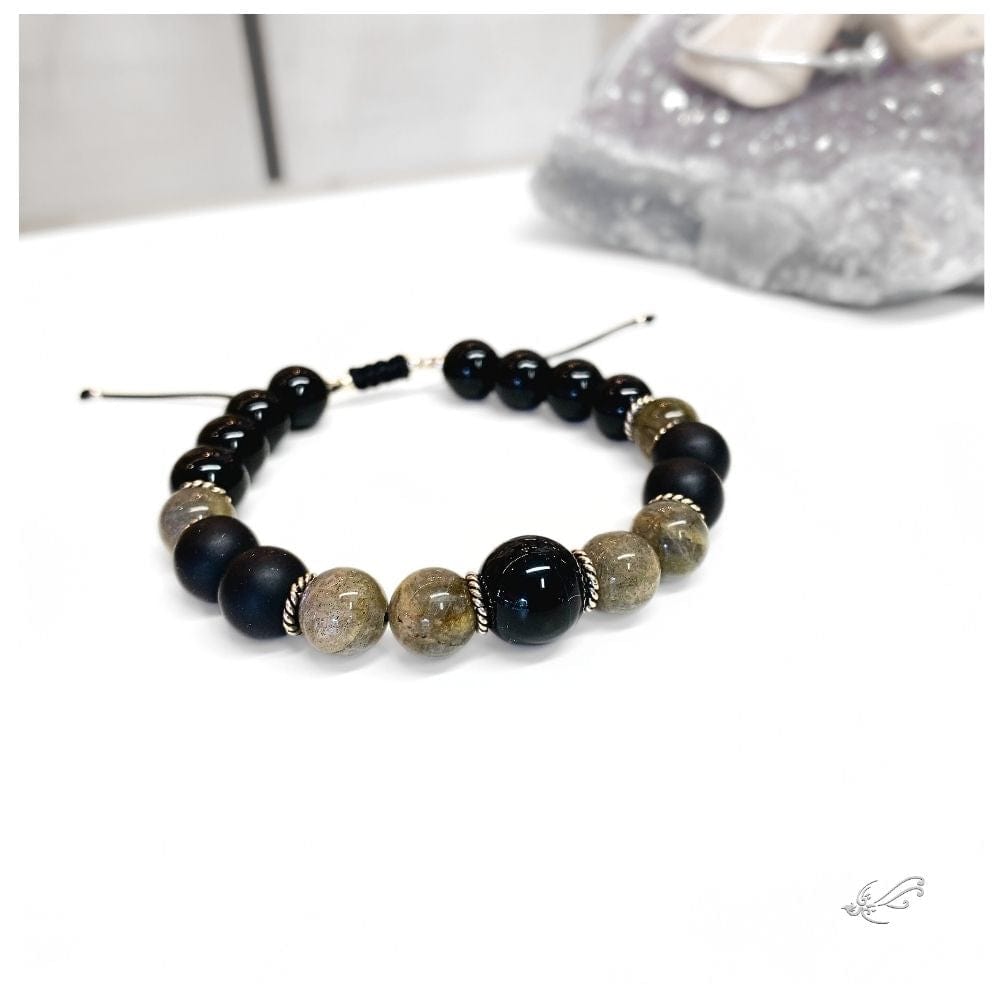 Bracelet Homme Labradorite, Onyx & Argent 925 - Protection & Équilibre