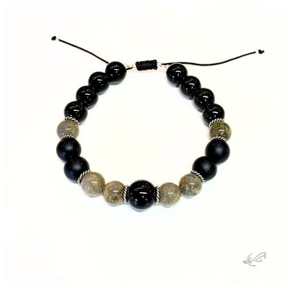 Bracelet Homme Labradorite, Onyx & Argent 925 - Protection & Équilibre