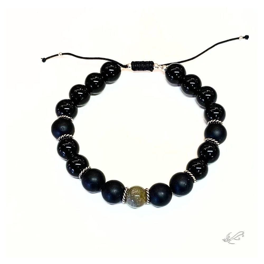 Bracelet Homme Labradorite, Onyx & Argent 925 - Protection & Équilibre perle en pierre