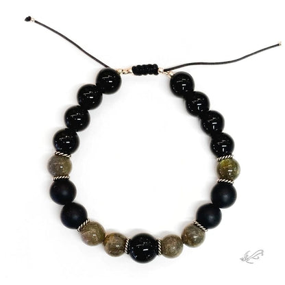 Bracelet Homme Labradorite, Onyx & Argent 925 - Protection & Équilibre pierres naturelles