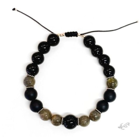 Bracelet Homme Labradorite, Onyx & Argent 925 - Protection & Équilibre pierres naturelles