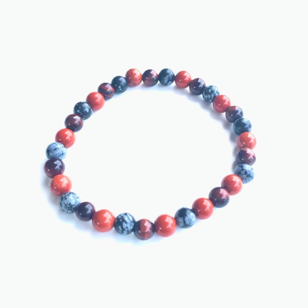 Bracelet homme œil de taureau, jaspe rouge & obsidienne – Énergie & équilibre