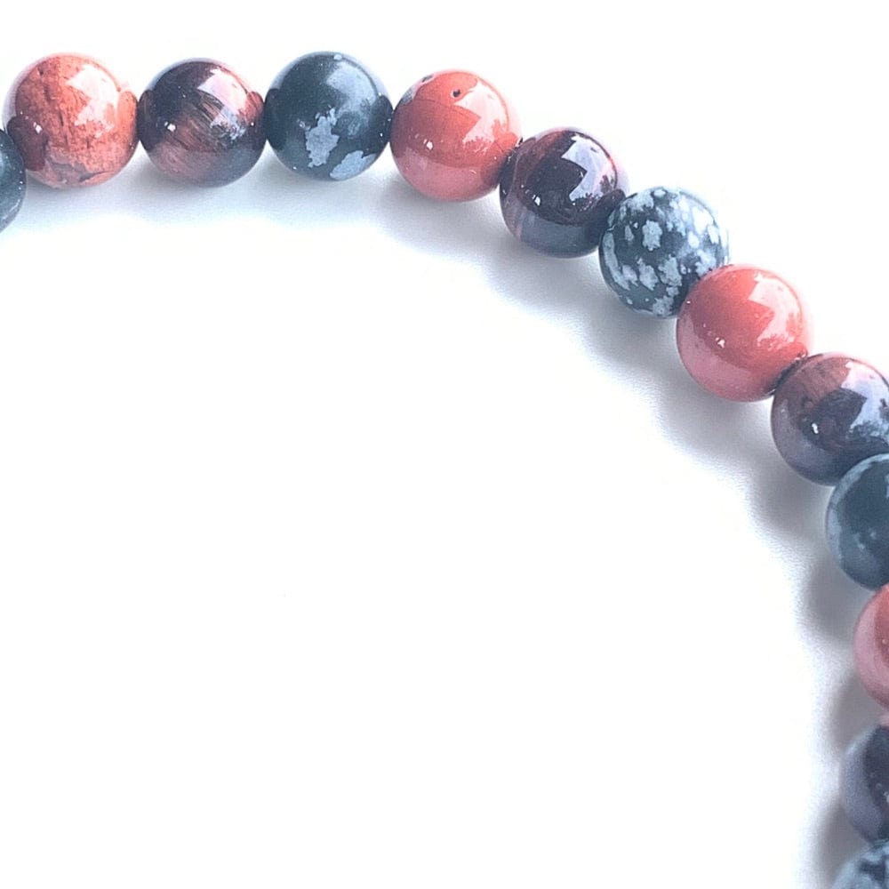 Bracelet homme œil de taureau, jaspe rouge & obsidienne – Énergie & équilibre